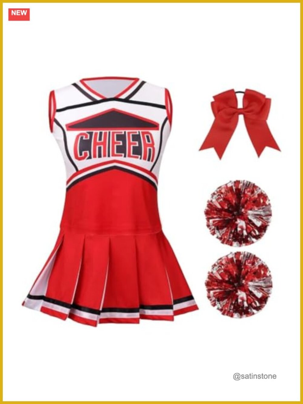 Cheerleader Costume for Women Halloween Cute Uniform Outfit with Pom Poms